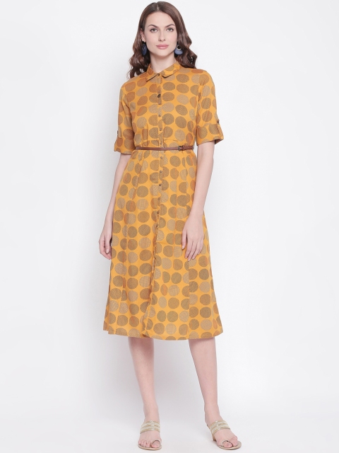 

AKKRITI BY PANTALOONS Women Yellow Printed A-Line Dress