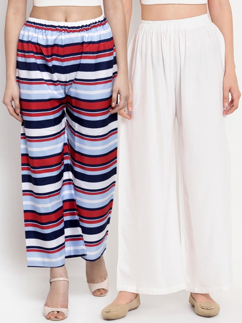 

TAG 7 Women Pack of 2 Wide Leg Palazzos, White