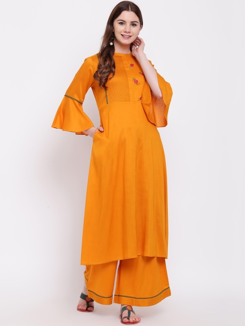 

Shakumbhari Women Mustard Yellow Embroidered Kurta with Palazzos