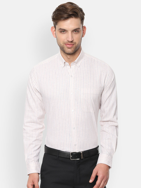 

Louis Philippe Men Beige Slim Fit Striped Formal Shirt