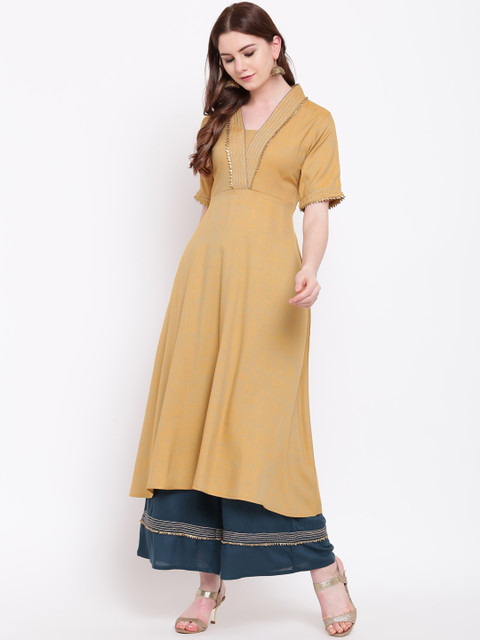 

Shakumbhari Women Yellow Solid A-Line Kurta