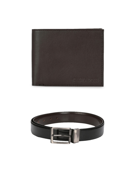 

Calvadoss Men Black & Brown Leather Belt & Wallet Accessory Gift Set