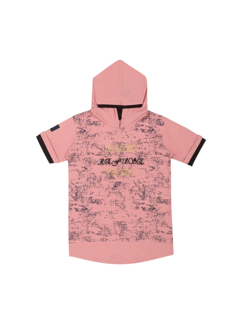 

Lil Tomatoes Boys Peach-Coloured Printed Hood T-shirt