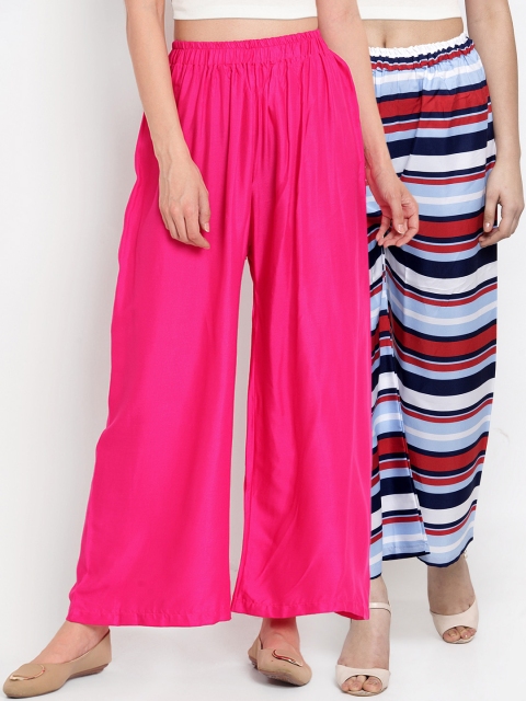

TAG 7 Women Blue & White Printed Wide Leg Palazzos