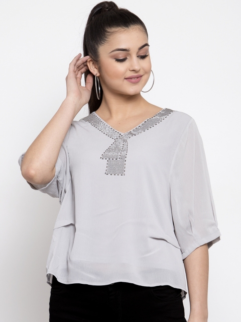 

Global Republic Women Grey Embellished A-Line Top
