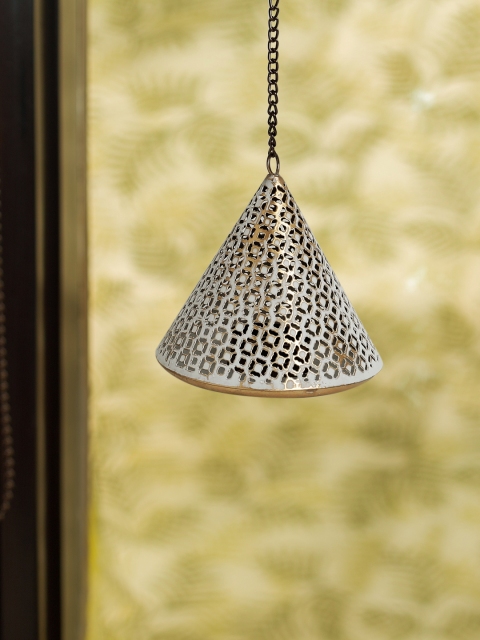 

ExclusiveLane White & Gold-Toned Rustic Mughal Handcrafted Hanging Tea-Light Holder