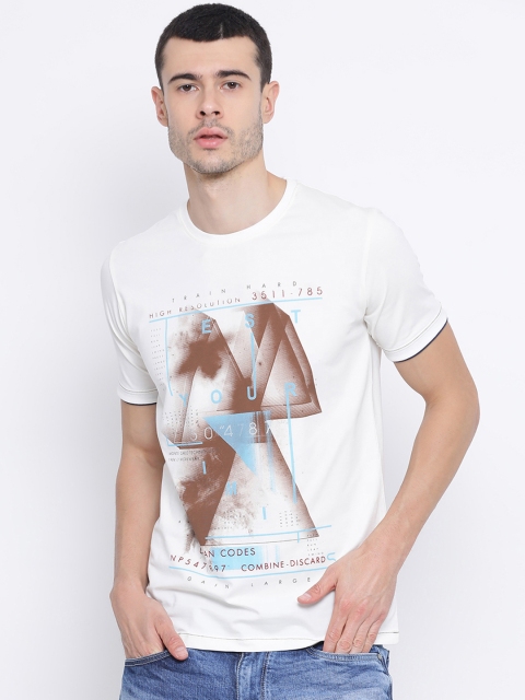 

Monte Carlo Men Off-White Printed Round Neck T-shirt