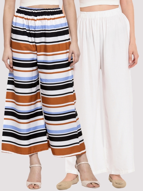 

TAG 7 Women Pack Of 2 Wide Leg Palazzos, Blue