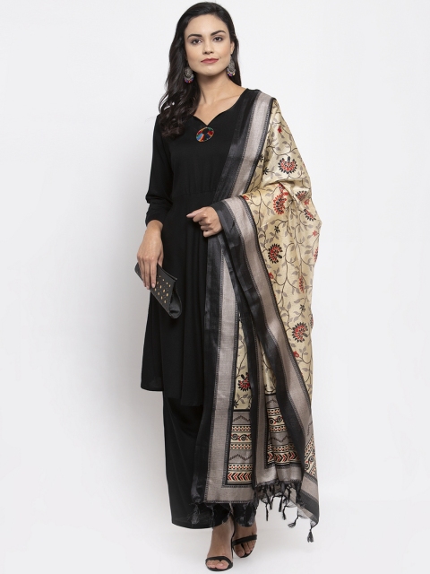 

Jompers Women Black & Beige Solid Kurta with Palazzos & Dupatta