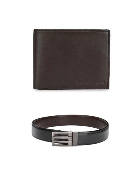 

Calvadoss Men Black & Brown Leather Accessory Gift Set