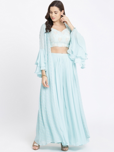Koskii Women Blue Printed Top with Palazzos