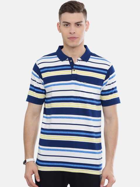 

Proline Men Navy Blue & White Striped Polo Collar T-shirt