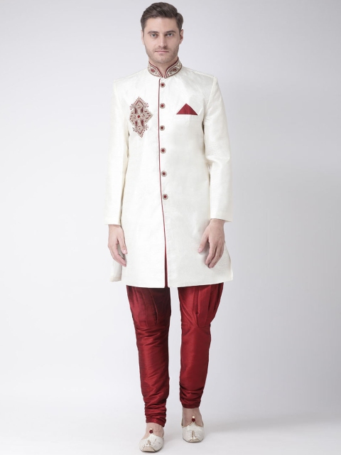 

SG LEMAN Men Cream-Coloured & Maroon Sherwani Set