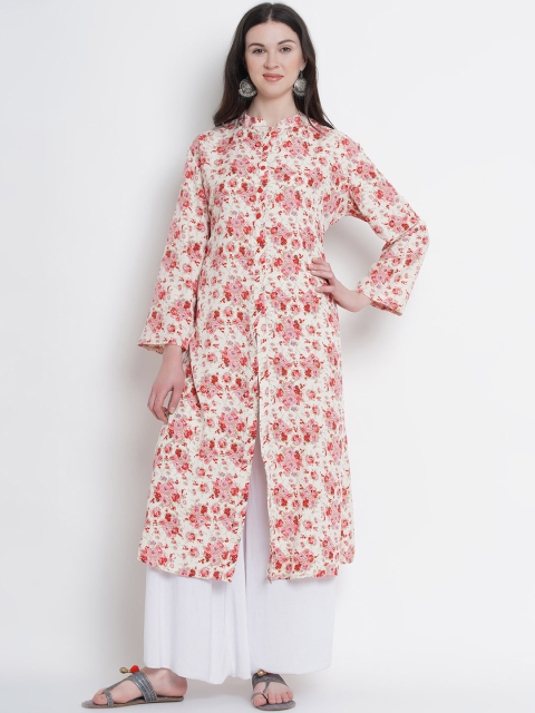 

Love More Women Pink & White Printed A-Line Kurta