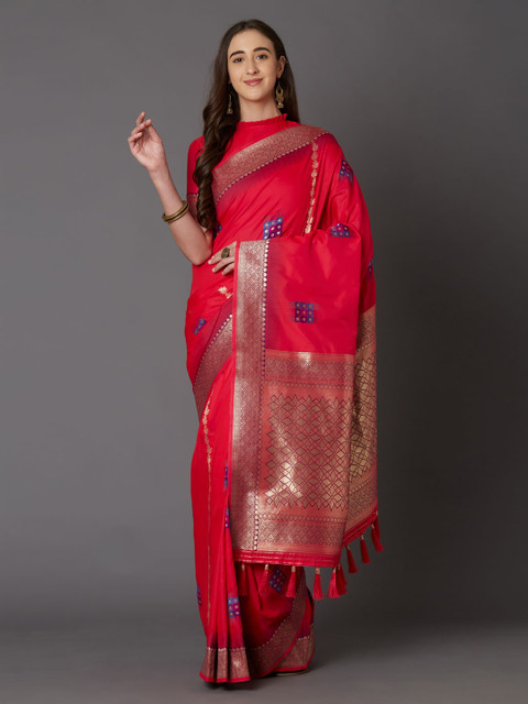 

Mitera Red Silk Blend Woven Design Banarasi Saree