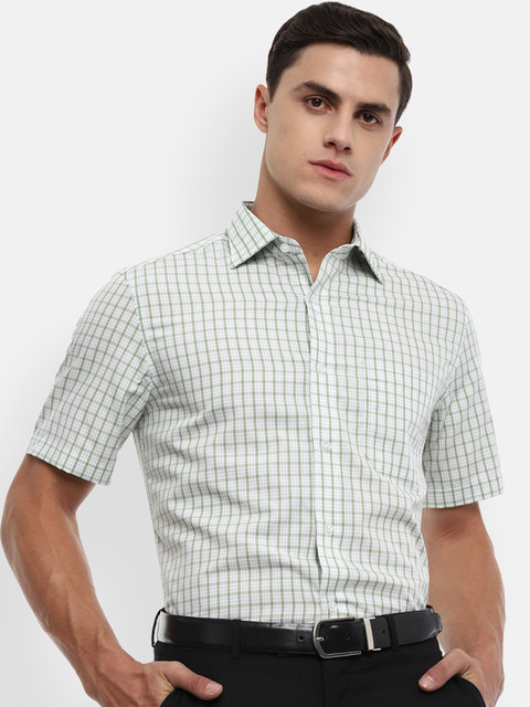 

Louis Philippe Men Green & White Regular Fit Checked Formal Shirt