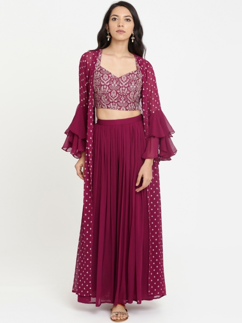 

Koskii Women Maroon & Off-White Printed Top with Palazzos