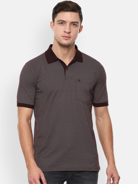 

Louis Philippe Men Brown Self Design Polo Collar T-shirt