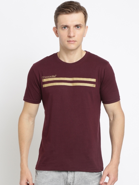 

Crocodile Men Maroon Striped Round Neck T-shirt