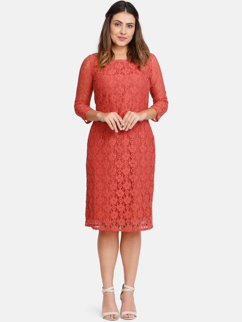 

Eavan Women Rust Orange Lace Sheath Dress