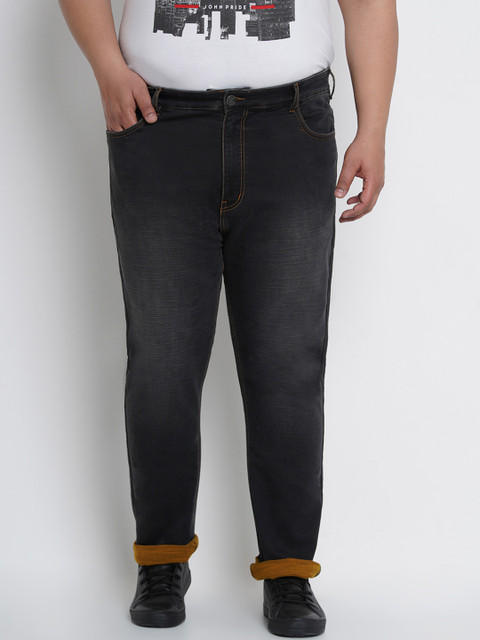 

John Pride Plus Size Men Black Regular Fit Mid-Rise Clean Look Stretchable Jeans
