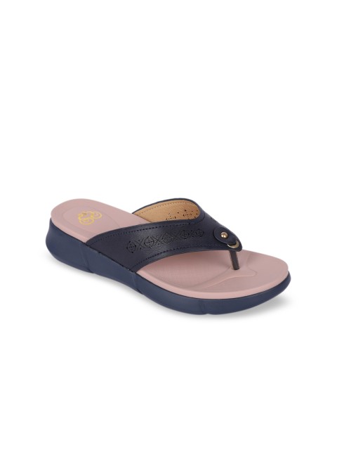 

Sole To Soul Women Navy Blue Textured One Toe Flats