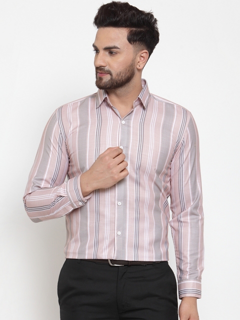 

JAINISH Men Pink & White Regular Fit Striped Formal Shirt