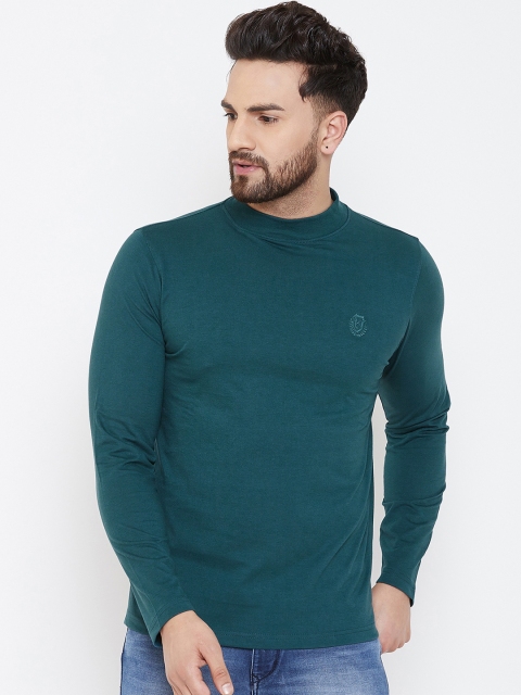 

Adobe Men Teal Solid High Neck T-shirt