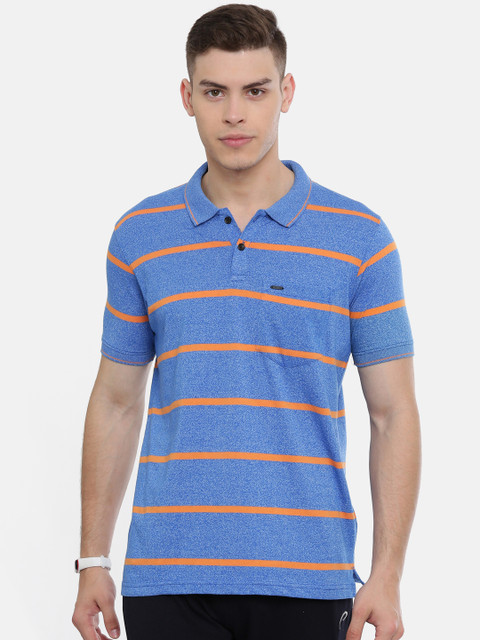 

Proline Men Blue & Orange Striped Polo Collar T-shirt