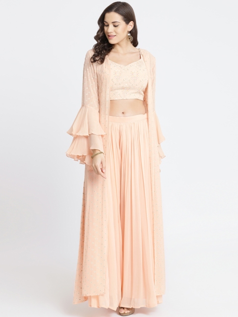 

Koskii Women Peach-Coloured Printed Top with Palazzos