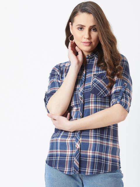 

The Dry State Women Blue & Beige Slim Fit Checked Casual Shirt