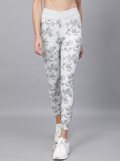 

Cultsport Women White & Grey Printed Ankle Length Leggings