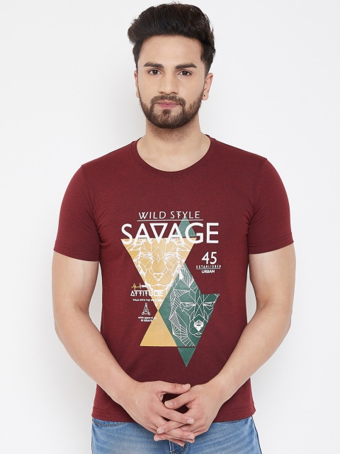 

Adobe Men Maroon Printed Round Neck T-shirt