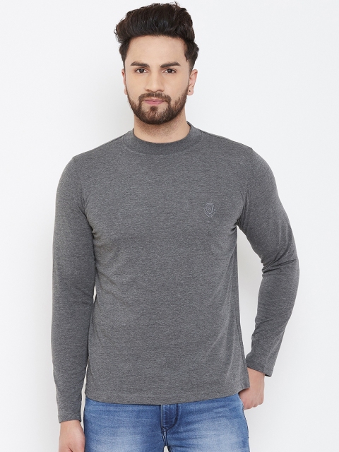

Adobe Men Grey Melange Solid High Neck T-shirt