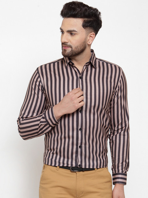 

JAINISH Men Beige & Black Regular Fit Striped Formal Shirt