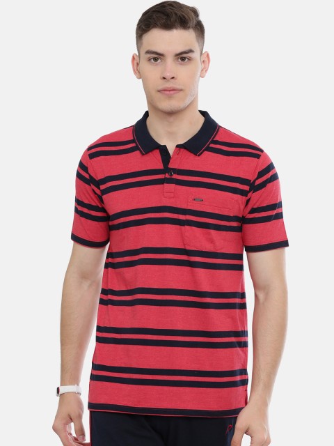 

Proline Men Red & Navy Blue Striped Polo Collar T-shirt