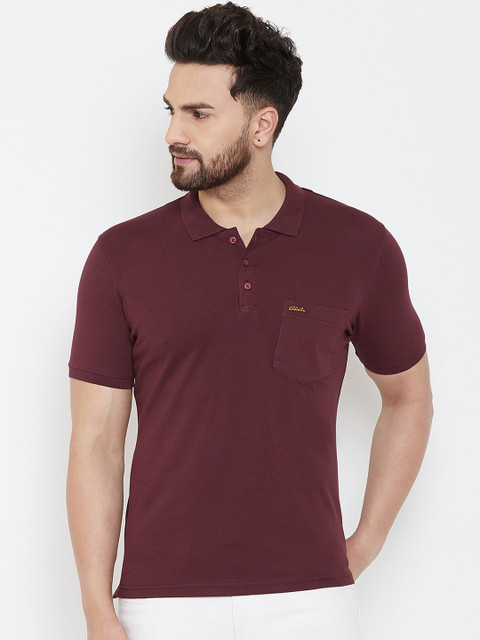 

Adobe Men Burgundy Solid Polo Collar T-shirt