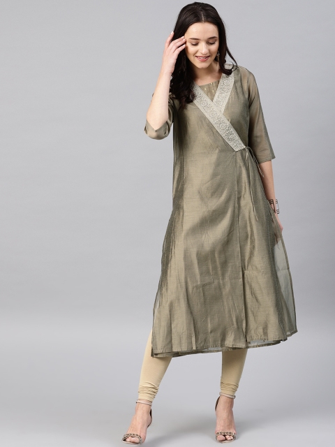 

Desi Weavess Women Taupe & Beige Embroidered Kurti with Churidar