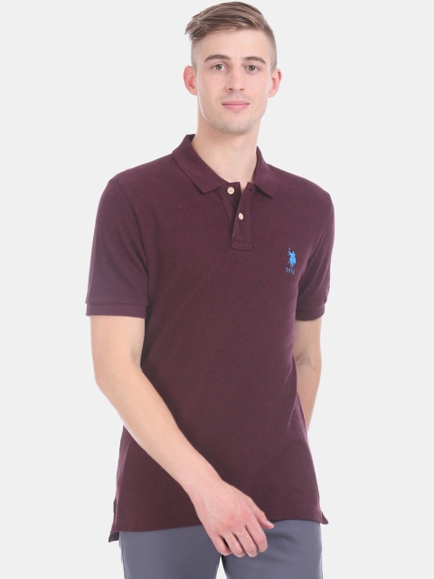 

U.S. Polo Assn. Men Burgundy Solid Polo Collar Pure Cotton T-shirt