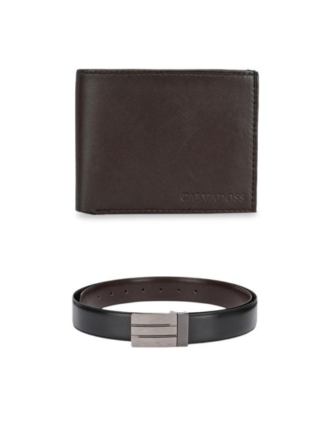 

Calvadoss Men Black & Brown Premium Belt & Wallet Gift Set