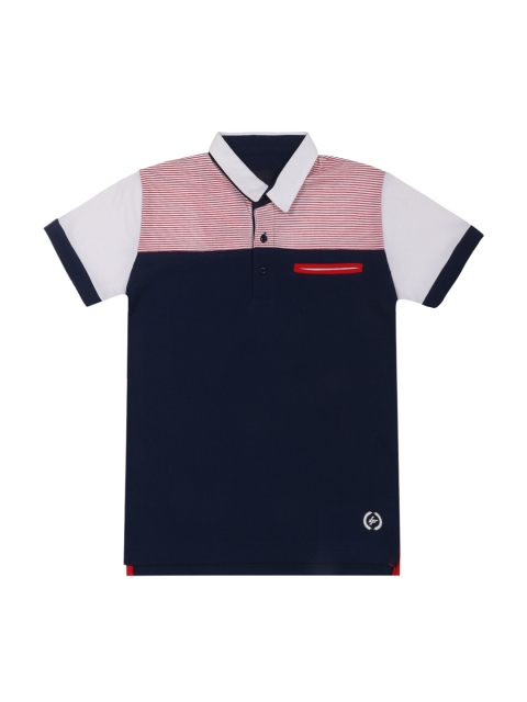 

Lil Tomatoes Boys Navy Blue Colourblocked Polo Collar T-shirt