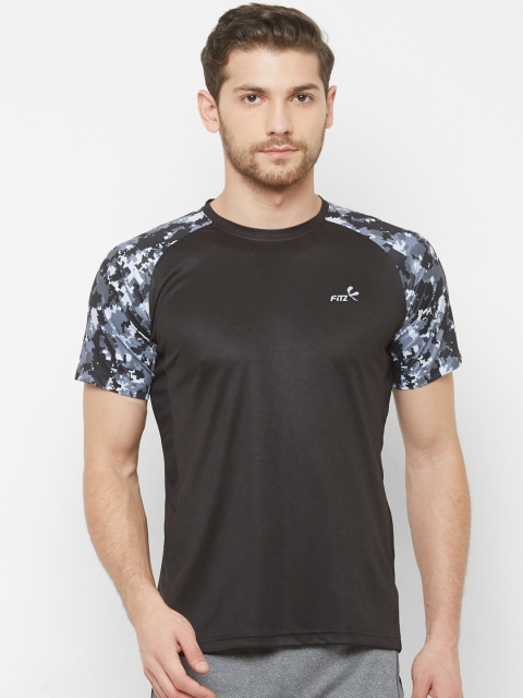 

FiTZ Men Black Printed Round Neck T-shirt