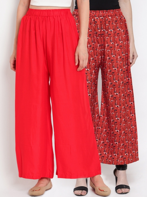 

TAG 7 Women Pack Of 2 Wide Leg Palazzos, Maroon