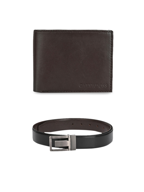 

Calvadoss Men Black & Brown Premium Belt & Wallet Gift Set