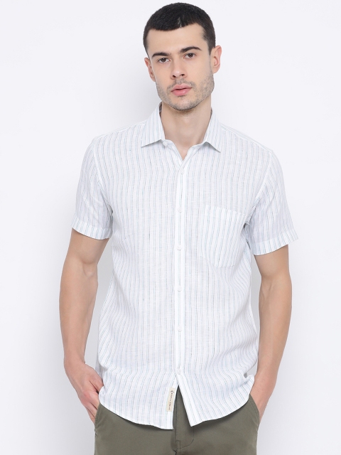 

Monte Carlo Men White Regular Fit Striped Casual Shirt