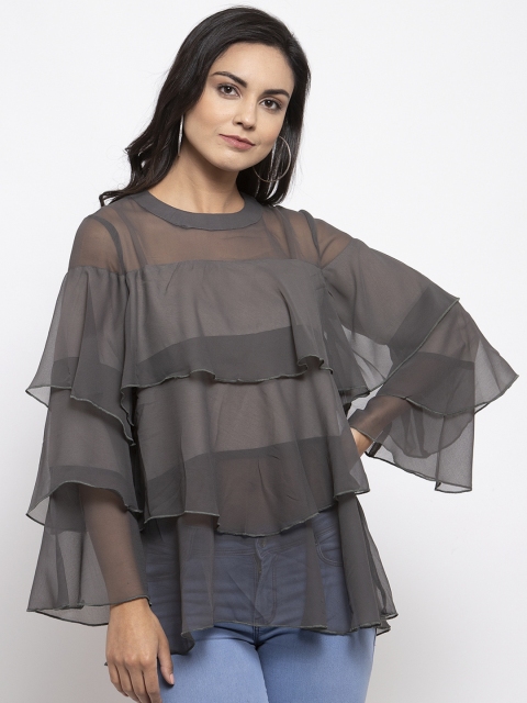 

Jompers Women Grey Solid Longline Tiered Top
