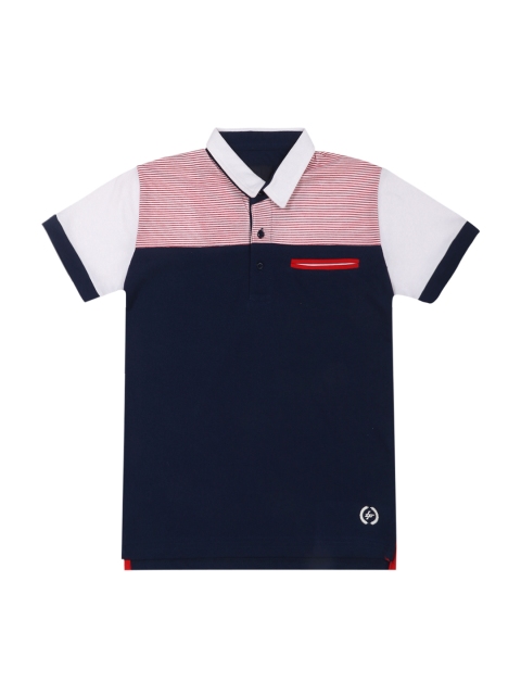 

Lil Tomatoes Boys Navy Blue & Red Colourblocked Polo Collar T-shirt