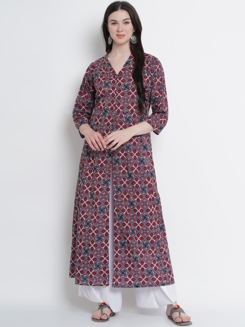 

Love More Women Maroon & Navy Blue Printed A-Line Kurta