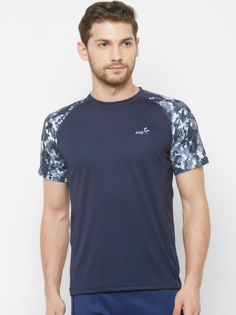 

FiTZ Men Navy Blue Printed Round Neck T-shirt