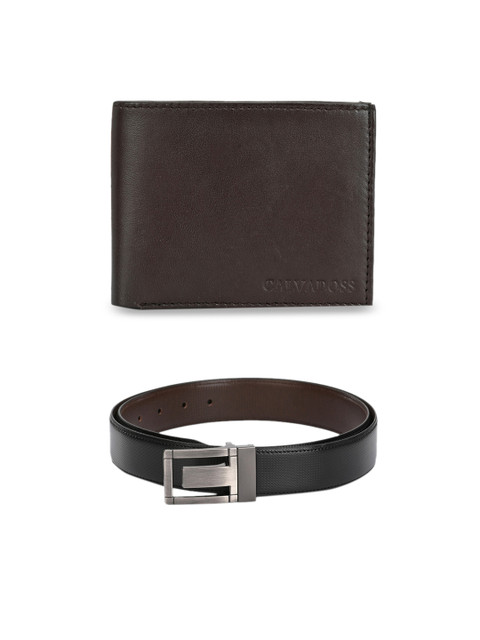 

Calvadoss Men Black Leather Accessory Gift Set
